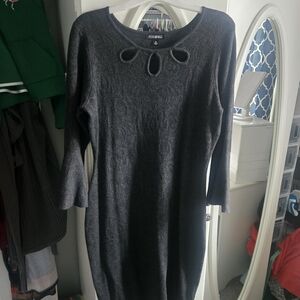 Roz & Ali Grey Sweater Dress with Keyhole Detail